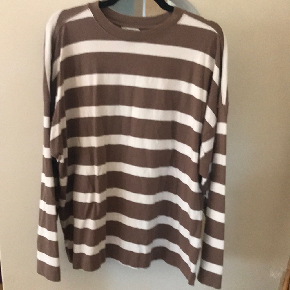AYR Early Morning Tee. Shiitake Stripe. XL.